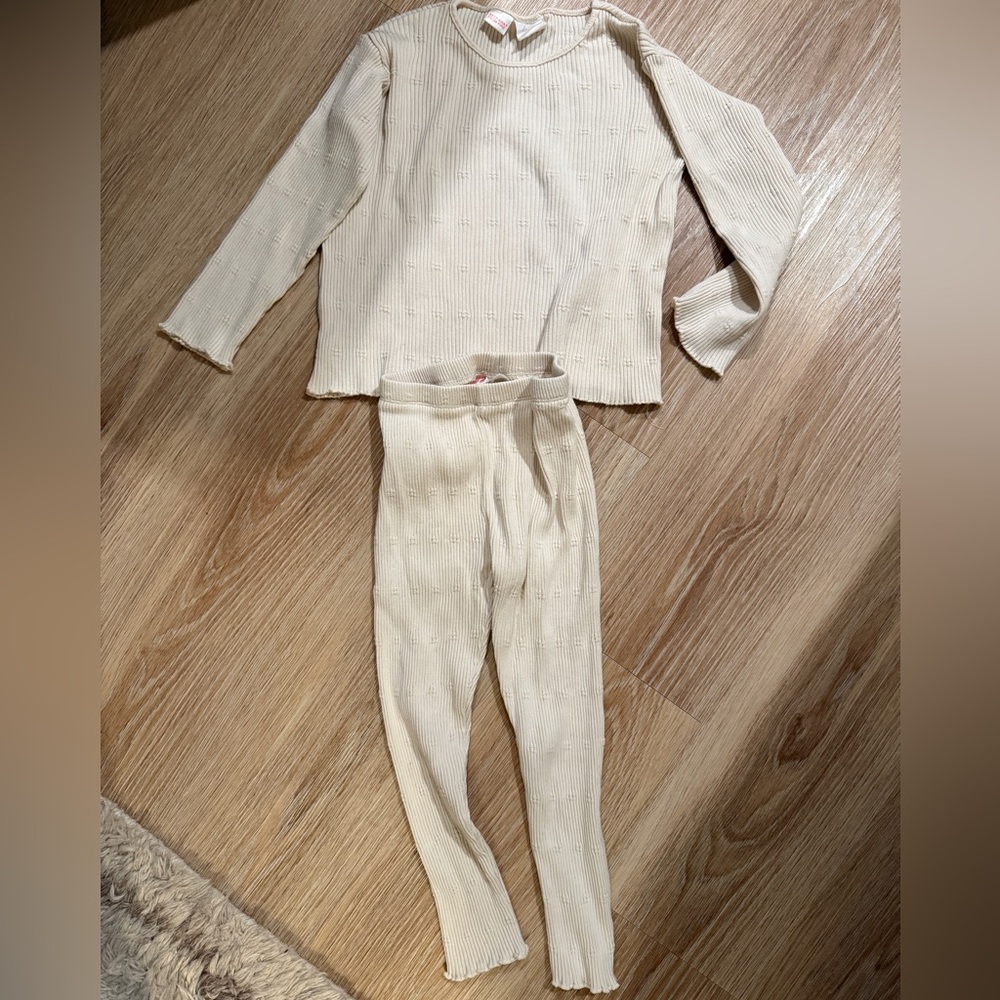 Zara Cream Ribbed Kids Set